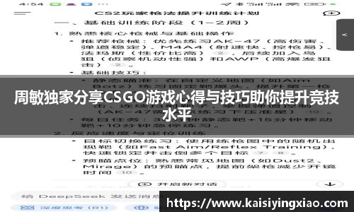 周敏独家分享CSGO游戏心得与技巧助你提升竞技水平